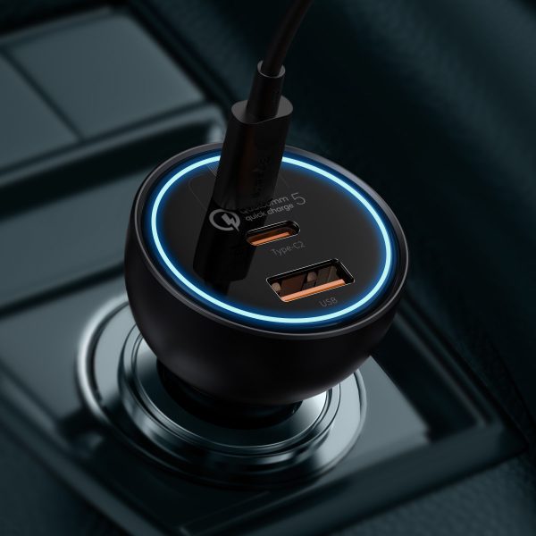 Ātrās automašīnas lādētājs USB USB-C 160W PPS Quick Charge 5 Pd pelēks