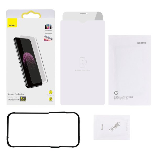 Rūdīts stikls iPhone 11 Pro Max / iPhone XS Max + montāžas pozicionētājs