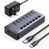 7in1 daudzfunkcionāls centrmezgls USB -C izplatītājs - 7x USB 3.0 PD DC 12V pelēks
