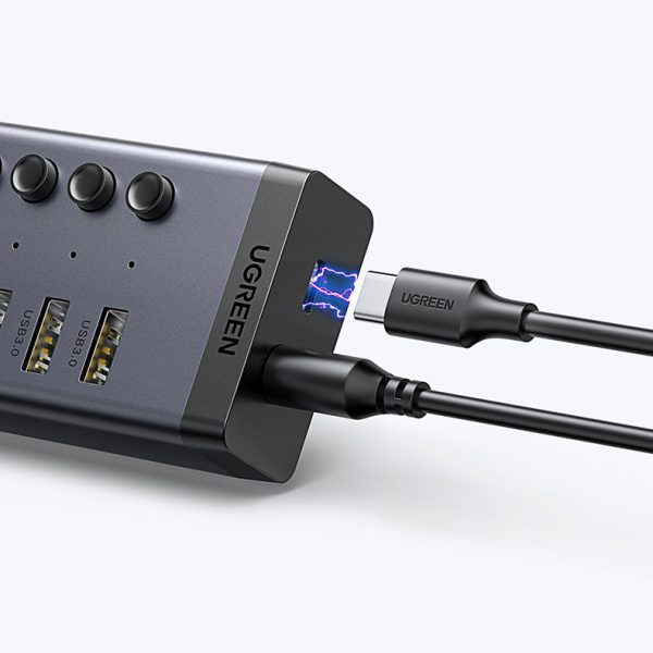 7in1 daudzfunkcionāls centrmezgls USB -C izplatītājs - 7x USB 3.0 PD DC 12V pelēks