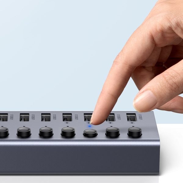 7in1 daudzfunkcionāls centrmezgls USB -C izplatītājs - 7x USB 3.0 PD DC 12V pelēks