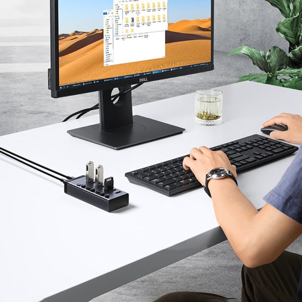 7in1 daudzfunkcionāls centrmezgls USB -C izplatītājs - 7x USB 3.0 PD DC 12V pelēks