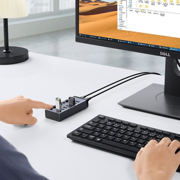 7in1 daudzfunkcionāls centrmezgls USB -C izplatītājs - 7x USB 3.0 PD DC 12V pelēks