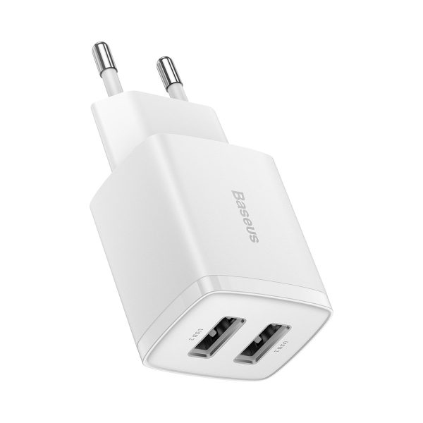 Mazs kompakts 2x USB 10.5W baltais lādētājs