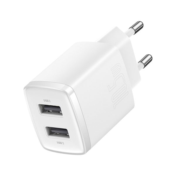 Mazs kompakts 2x USB 10.5W baltais lādētājs