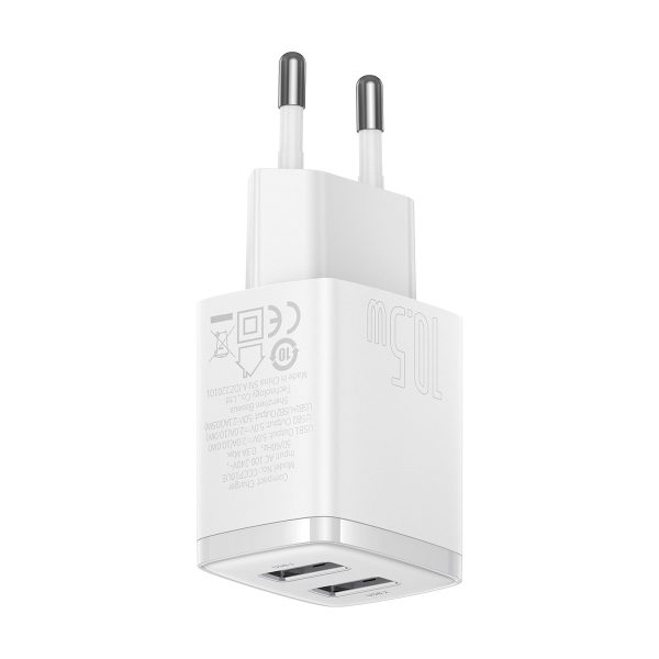 Mazs kompakts 2x USB 10.5W baltais lādētājs