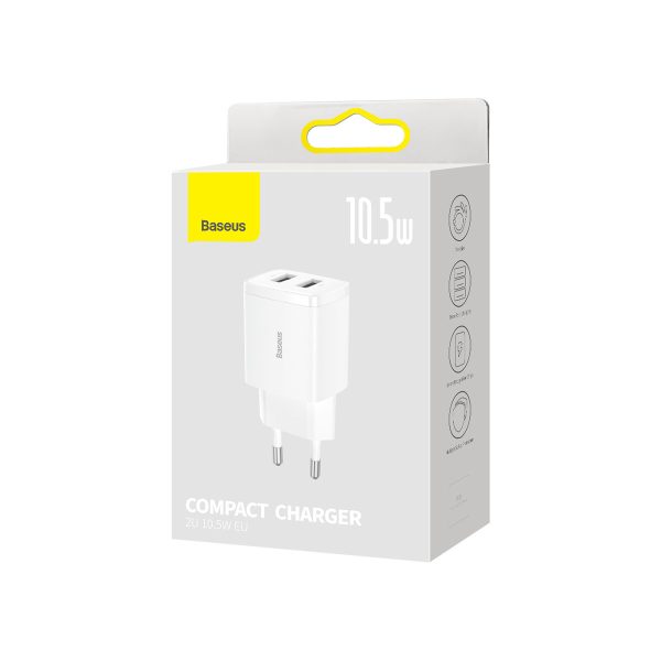 Mazs kompakts 2x USB 10.5W baltais lādētājs