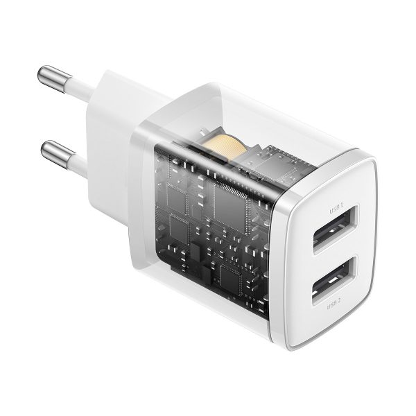 Mazs kompakts 2x USB 10.5W baltais lādētājs