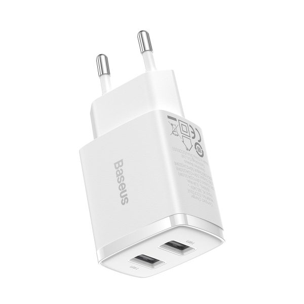 Mazs kompakts 2x USB 10.5W baltais lādētājs