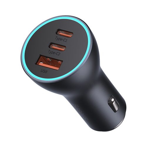 Zelta kontaktoru pro USB + 2X USB-C 65W tumši pelēkas automašīnas lādētājs