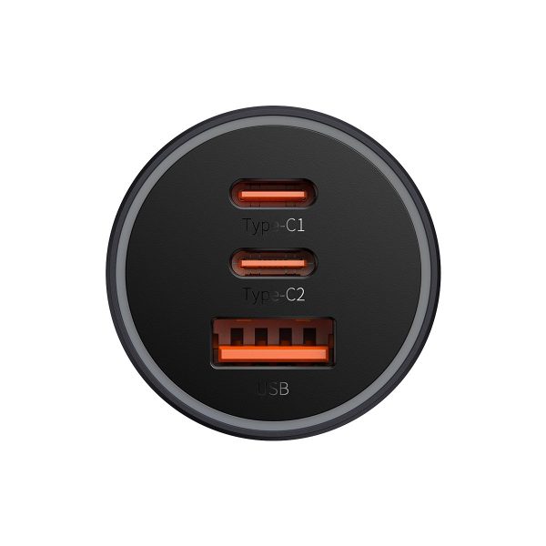 Zelta kontaktoru pro USB + 2X USB-C 65W tumši pelēkas automašīnas lādētājs