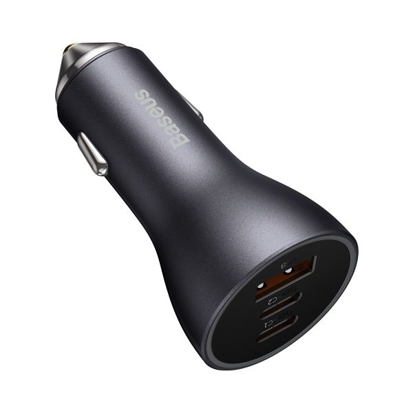 Zelta kontaktoru pro USB + 2X USB-C 65W tumši pelēkas automašīnas lādētājs