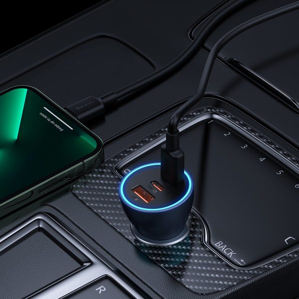 Zelta kontaktoru pro USB + 2X USB-C 65W tumši pelēkas automašīnas lādētājs