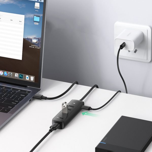 Hub USB -A rumbas porta draiveris - 4x USB 3.2 Gen 1 melns