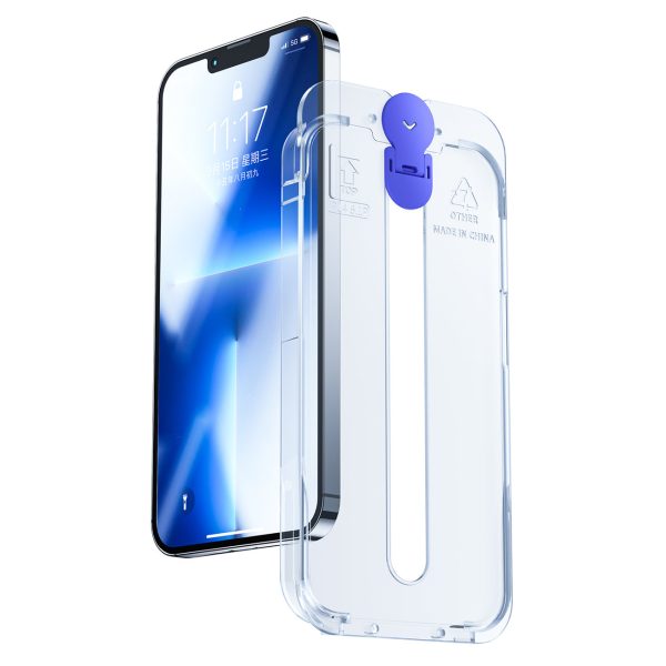 IPhone 14 Pro Max rūdīts stikls ar caurspīdīgu bruņinieku montāžas komplektu