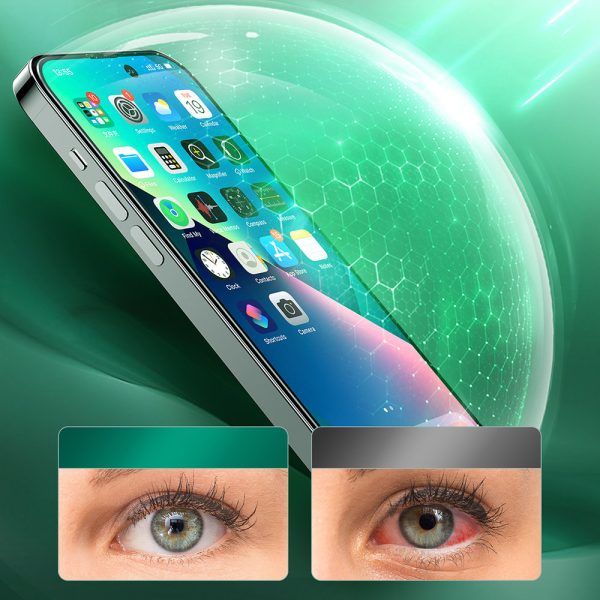 Zaļš rūdīts stikls iPhone 14 Plus ar anti zilo gaismas filtru visam bruņinieka ekrānam