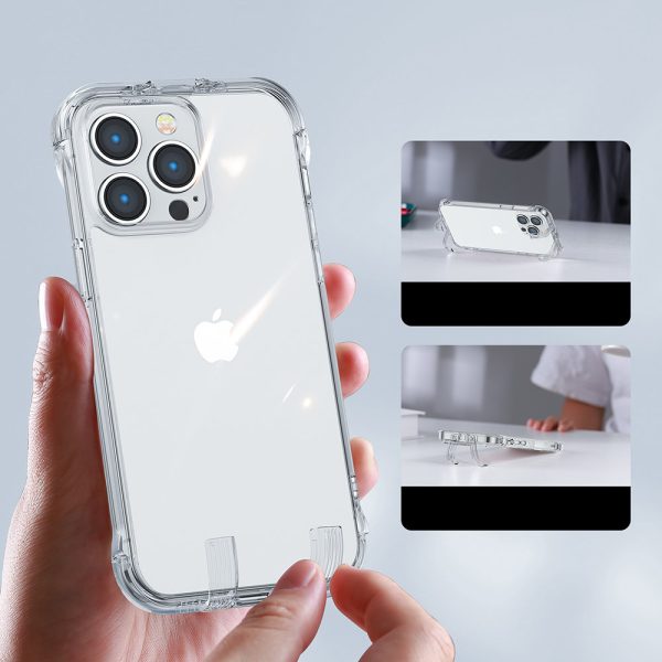 Gadījuma gadījums iPhone 14 bruņu korpusam ar āķiem caurspīdīgu statīvu