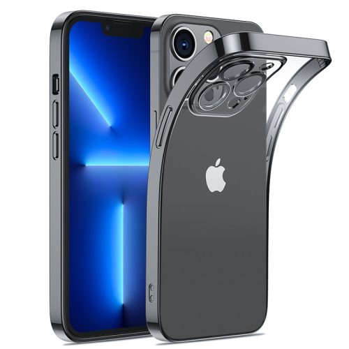 Gadījuma želejas korpuss iPhone 14 Plus Housing Cover ar metālisku rāmi 14q melns