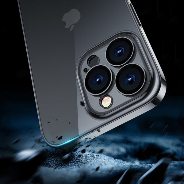 Gadījuma želejas korpuss iPhone 14 Plus Housing Cover ar metālisku rāmi 14q melns