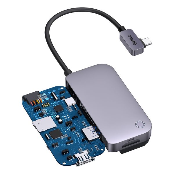6in1 Padjoy Hubo USB porti uz USB-C HDMI SD TF tumši pelēku viedtālruņa planšetdatoru