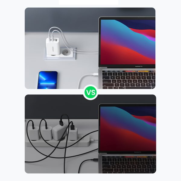 Ātrais 2X USB-C USB 65W PD QC White Network Charger