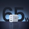 Ātrais 2X USB-C USB 65W PD QC White Network Charger