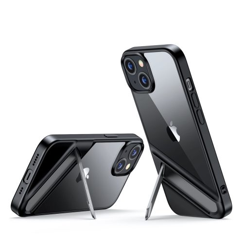 Stingrs korpuss ar želejas rāmi un iebūvētu iPhone 14 melno statīvu