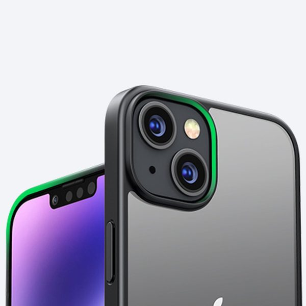 Stingrs korpuss ar želejas rāmi un iebūvētu iPhone 14 melno statīvu