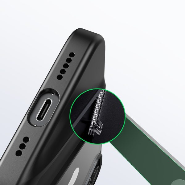 Stingrs korpuss ar želejas rāmi un iebūvētu iPhone 14 melno statīvu