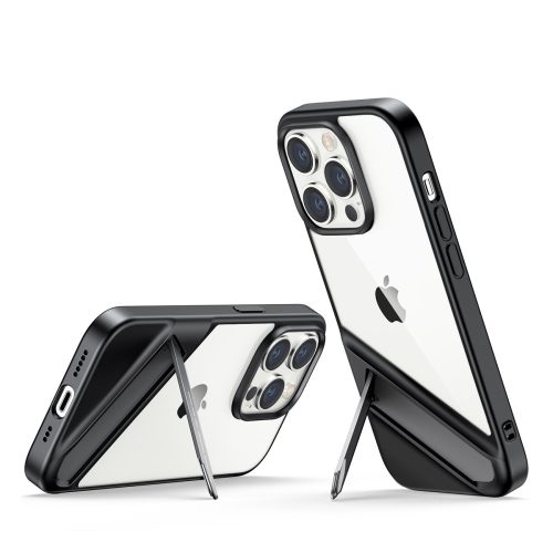 Stingrs korpuss ar želejas rāmi un iebūvētu iPhone 14 pro melno stendu