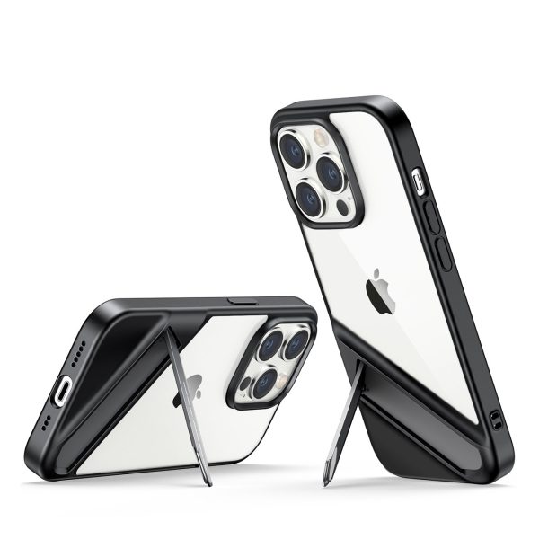 Stingrs korpuss ar želejas rāmi un iebūvētu iPhone 14 pro melno stendu