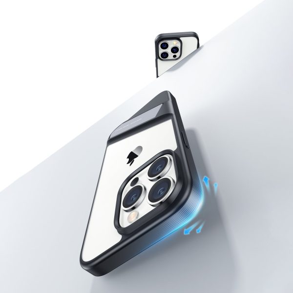 Stingrs korpuss ar želejas rāmi un iebūvētu iPhone 14 pro melno stendu