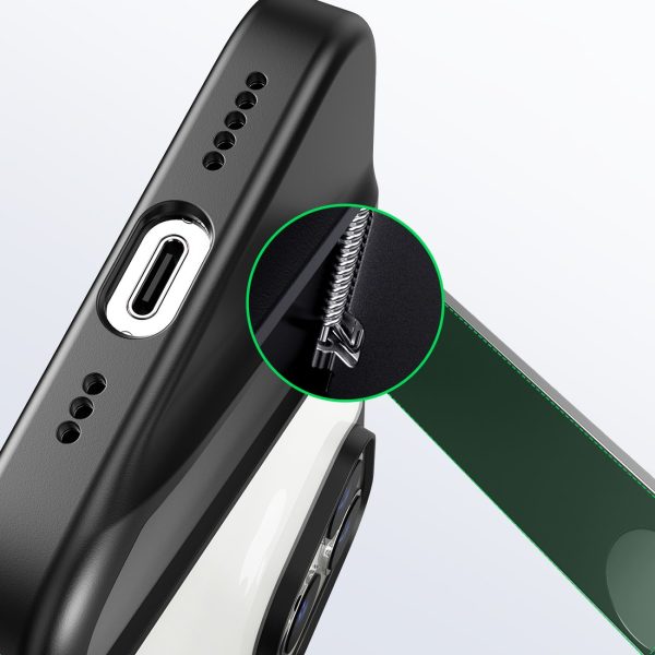 Stingrs korpuss ar želejas rāmi un iebūvētu iPhone 14 pro melno stendu
