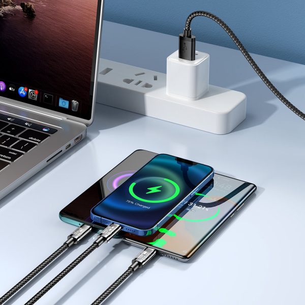 3in1 USB kabelis - USB -C / Lightning / Micro USB 3,5 un 1,2 m melns