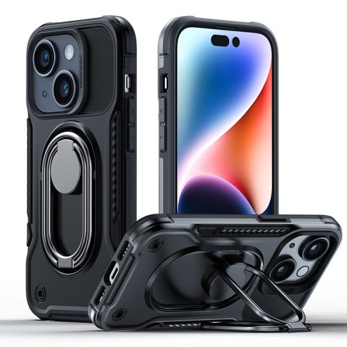 IPhone korpuss 14 bruņu vāks ar pamatnes roktura gredzena turētāju melnu