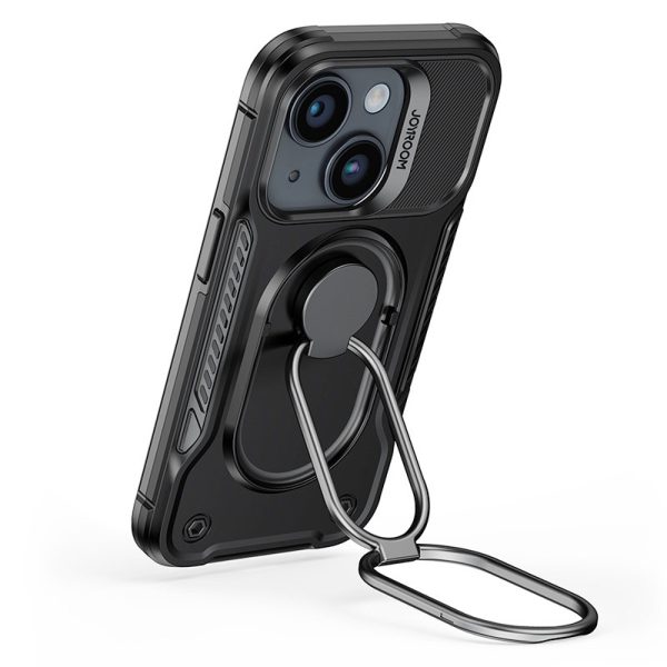 IPhone korpuss 14 bruņu vāks ar pamatnes roktura gredzena turētāju melnu