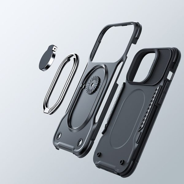 IPhone korpuss 14 bruņu vāks ar pamatnes roktura gredzena turētāju melnu