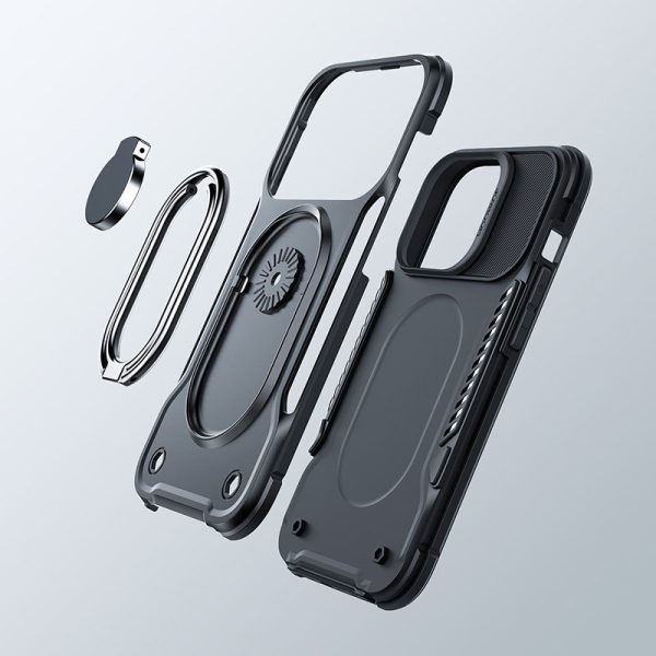 IPhone 14 Pro bruņu vāks ar gredzena turētāja melna roktura statīvu