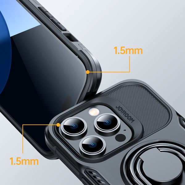 IPhone 14 Pro bruņu vāks ar gredzena turētāja melna roktura statīvu
