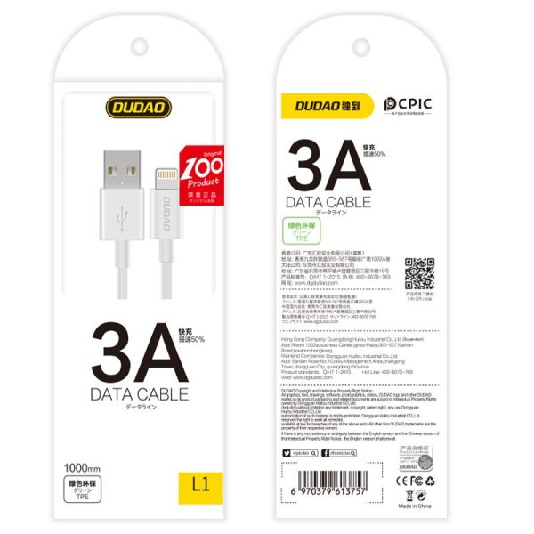 Kabelis kabelis iPhone USB - zibens 3A 1m balts