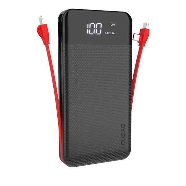 PowerBank 1000mah 2a + 3in1 zibens USB-C Micro USB 3A kabelis melns