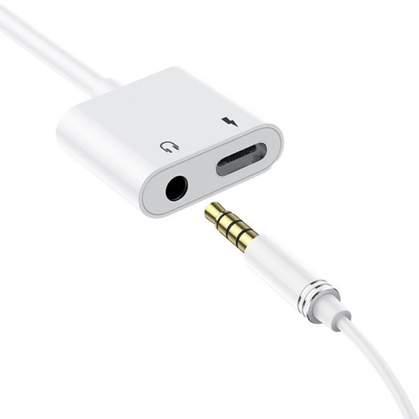 Adaptera adapteris USB-C austiņu izplatītājs-USB-C + 3,5 mm mini Jack White