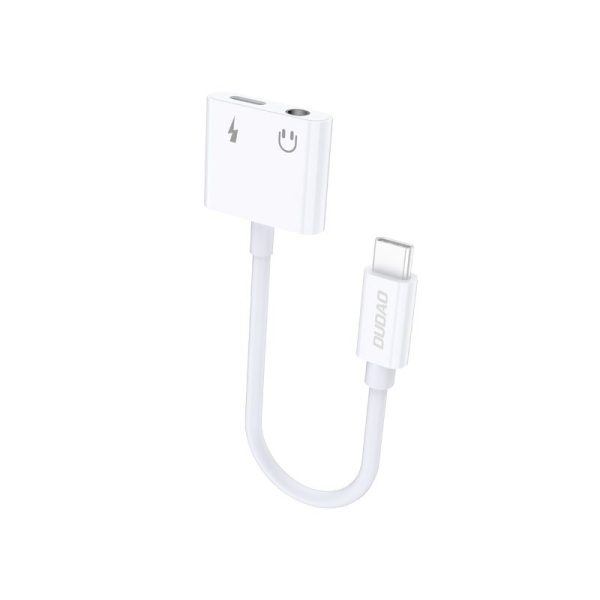 Adaptera adapteris USB-C austiņu izplatītājs-USB-C + 3,5 mm mini Jack White