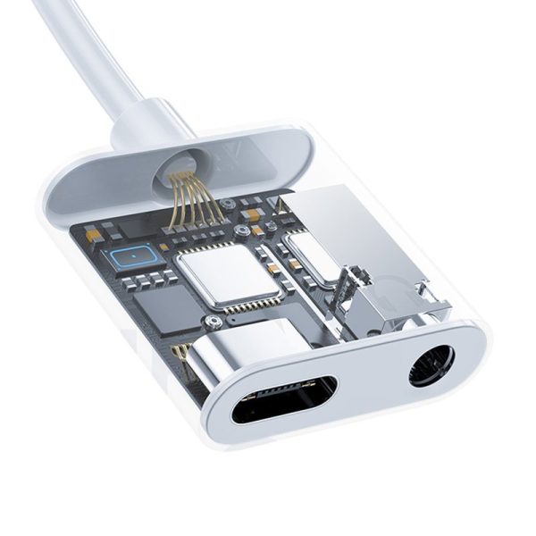 Adaptera adapteris USB-C austiņu izplatītājs-USB-C + 3,5 mm mini Jack White