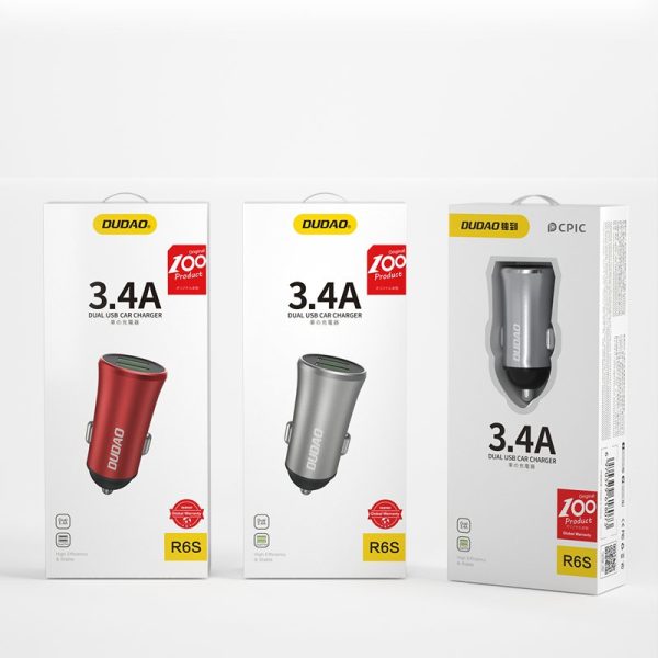 Viedā automašīnas lādētājs R6S 2X USB 3.4A sudrabs