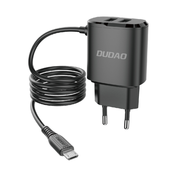 2x USB tīkla lādētājs ar iebūvētu -Micro USB 12W mikro kabeli