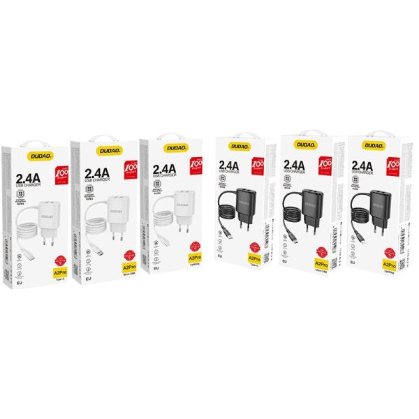2x USB tīkla lādētājs ar iebūvētu -Micro USB 12W mikro kabeli