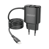 2x USB lādētājs ar iebūvētu iPhone zibens 12w melns kabelis