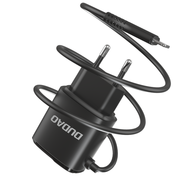 2x USB lādētājs ar iebūvētu iPhone zibens 12w melns kabelis
