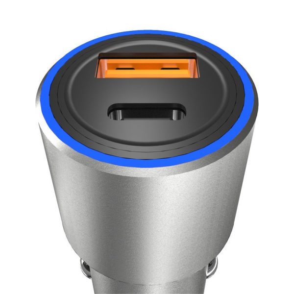 USB-C USB-C PD QC 22.5W pelēkās automašīnas lādētājs